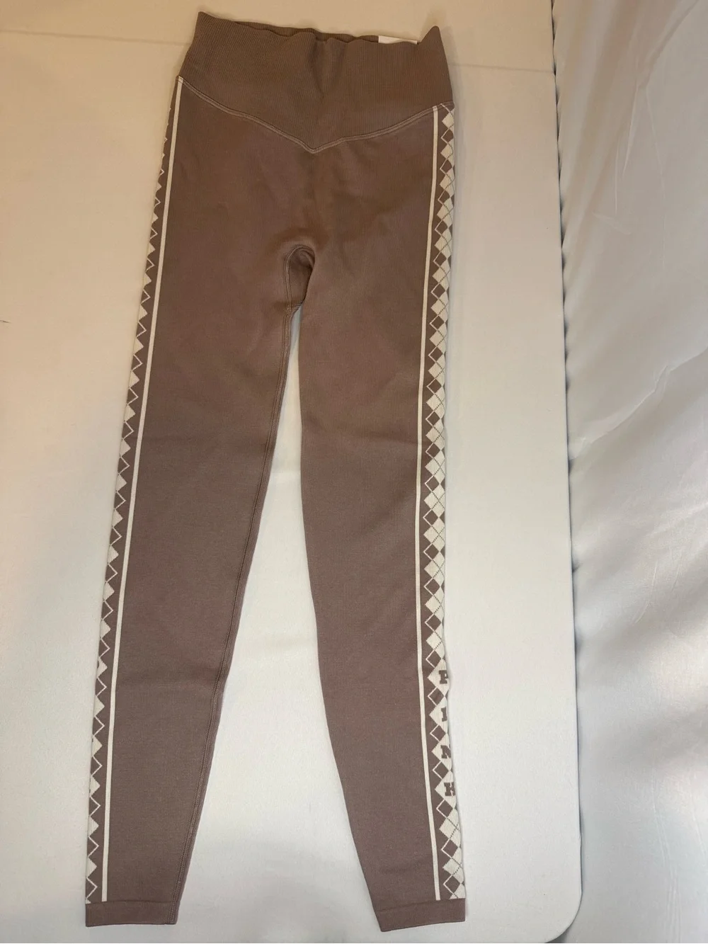 PINK Victoria's Secret Brown Leggings with Cream Diamond Side Stripe